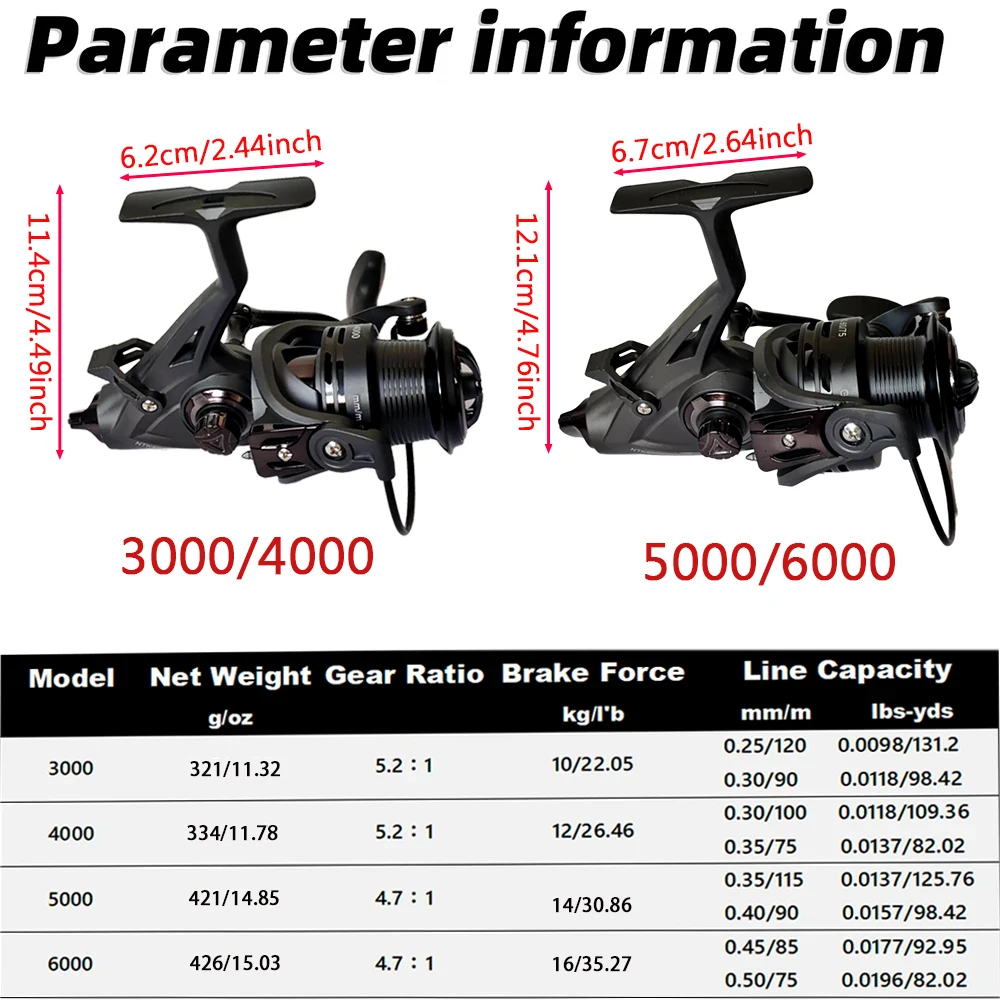 Carrete de pesca giratorio de doble freno delantero y trasero 3000/4000/5000/6000 16KG arrastre máximo alimentador de carpa equipo de pesca viaje surf - imagen 5