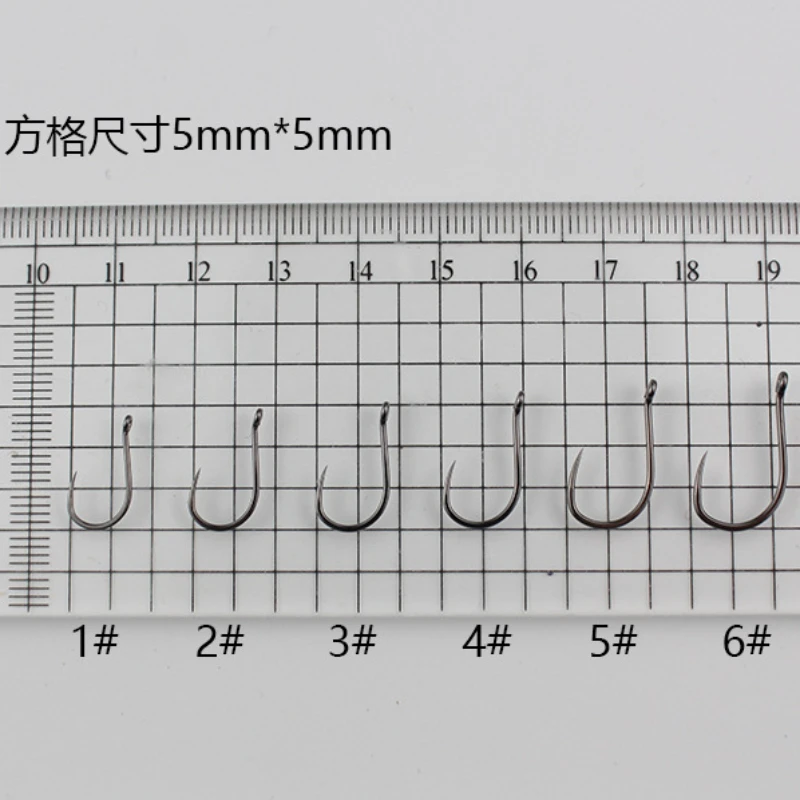 100 piezas # 1- # 10 anzuelos de pesca de agua dulce, anzuelos de carpa, Kit de anzuelos sin púas, cebo de Jigging, anzuelo de pesca de carpa, círculo de ojo negro, pesca - imagen 5