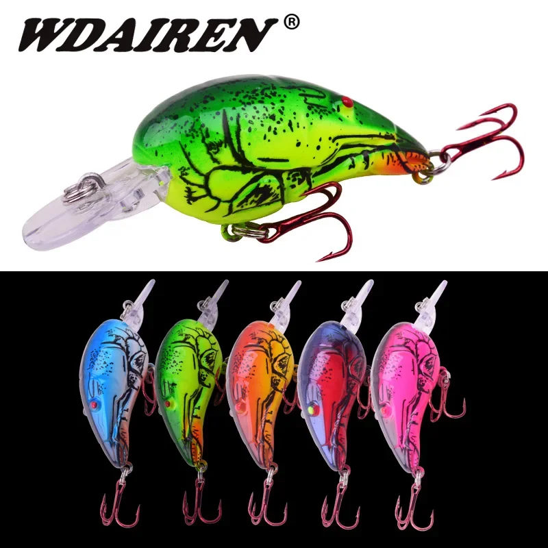 Señuelos de pesca con manivela, pececillo de camarones 3D, 7cm, 11,5g, Wobblers duros flotantes artificiales con 6, 1 ud. #   Aparejos de pesca Carankbait con anzuelo rojo