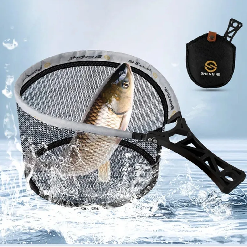Mango ABS portátil, red de mano para pesca con mosca, red para corriente de pesca con mosca, red para Señuelos de Pesca, herramientas de pesca al aire libre, red de pesca plegable
