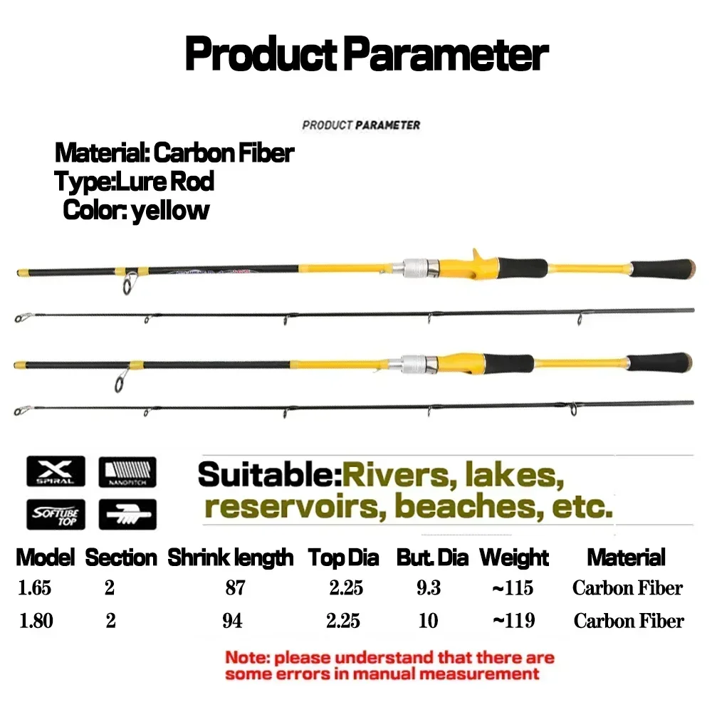 Combo de caña de pescar ultraligera giratoria/ fundida, caña de pescar de carbono de 1,65/1,8 m y relación de engranaje 7,2: 1, carrete de Baitcasting, arrastre máximo de 8kg con línea - imagen 2