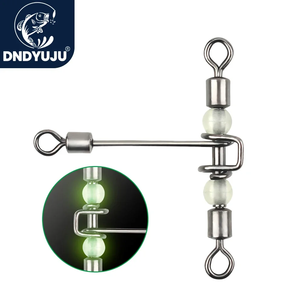 DNDYUJU 15 Uds. Giratorio de línea cruzada en forma de T con cuentas de perlas anzuelos conector de pesca luminoso