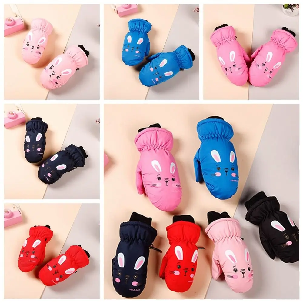 Guantes de esquí de invierno para niños de 0 a 5 años, manoplas impermeables a prueba de viento con dibujos de conejo, manoplas deportivas gruesas y cálidas con bonito conejo - imagen 2