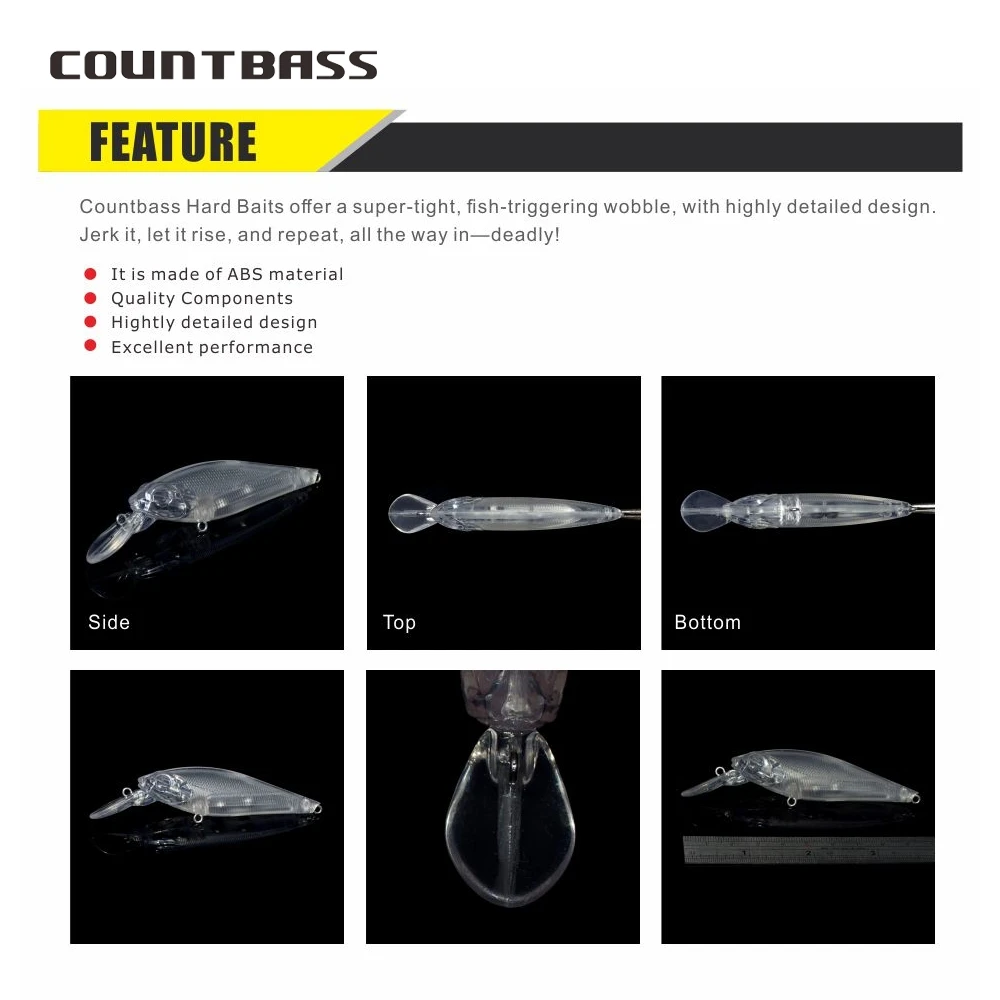 Countbass 10 Uds. Cuerpos de señuelos duros en blanco, pececillo que se hunde 80mm/3,2 "12g/0,4 oz, cebos de pesca sin pintar, enchufe, Wobblers, cebos duros - imagen 4