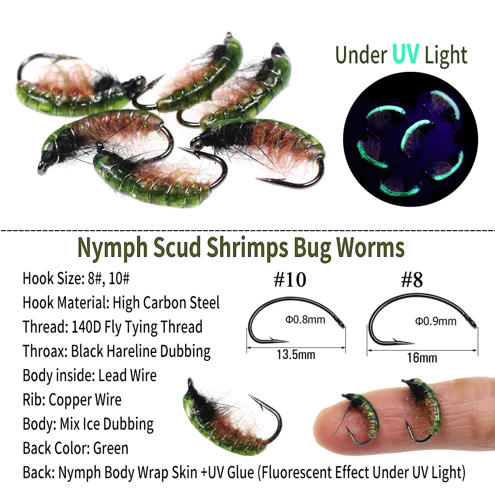 WIFREO 4/6 Uds cadena de Color UV cabeza de cuentas Scud ninfa insecto gusano Gammarus camarón mosca trucha lubina perca pesca mosca señuelo cebos - imagen 5