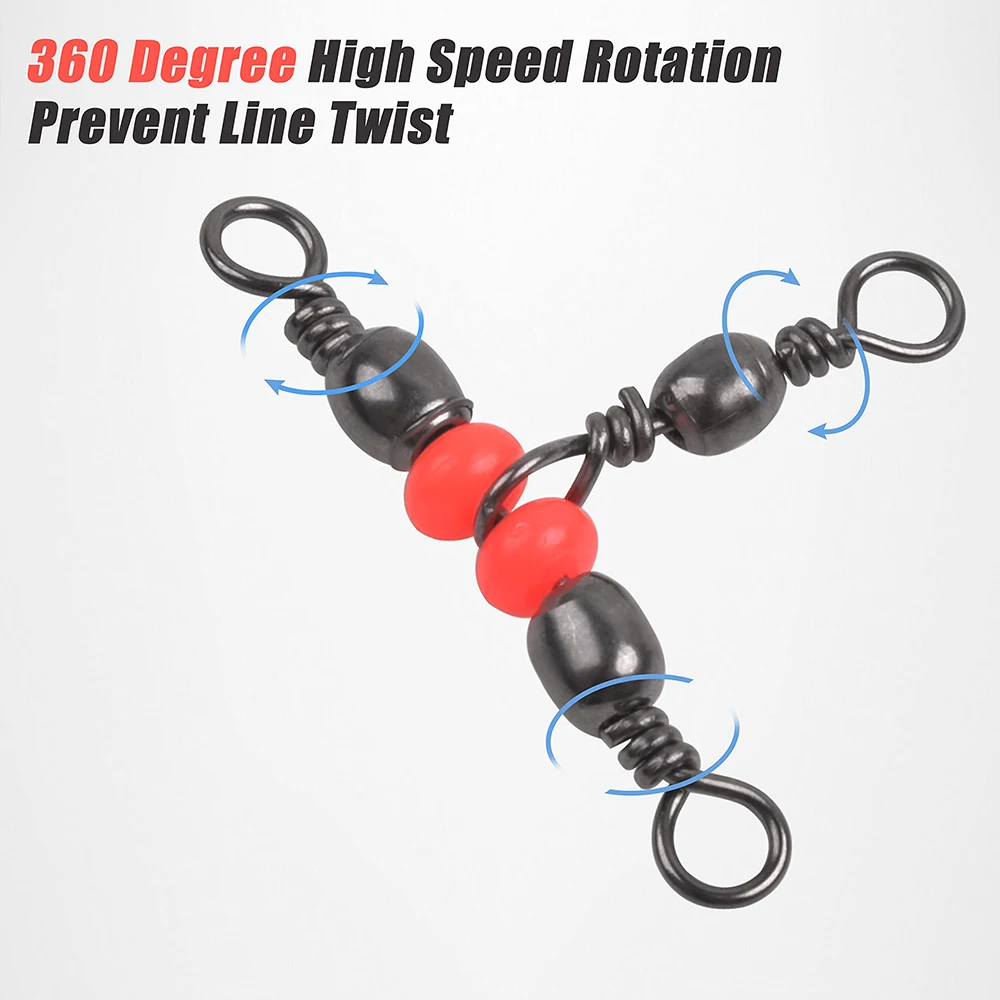 40 Uds. De barril giratorio en T de 3 vías, barril de latón, línea cruzada Triple giratoria, conector de pesca de barril de 3 vías con cuentas de pesca rojas - imagen 4