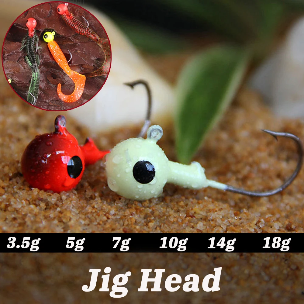 10 unids/lote anzuelos de Metal 3,5g 18g Color 3D ojo bola Jigging cabeza gancho con púas vástago de manivela para señuelo suave anzuelo de pesca de gusanos - imagen 5