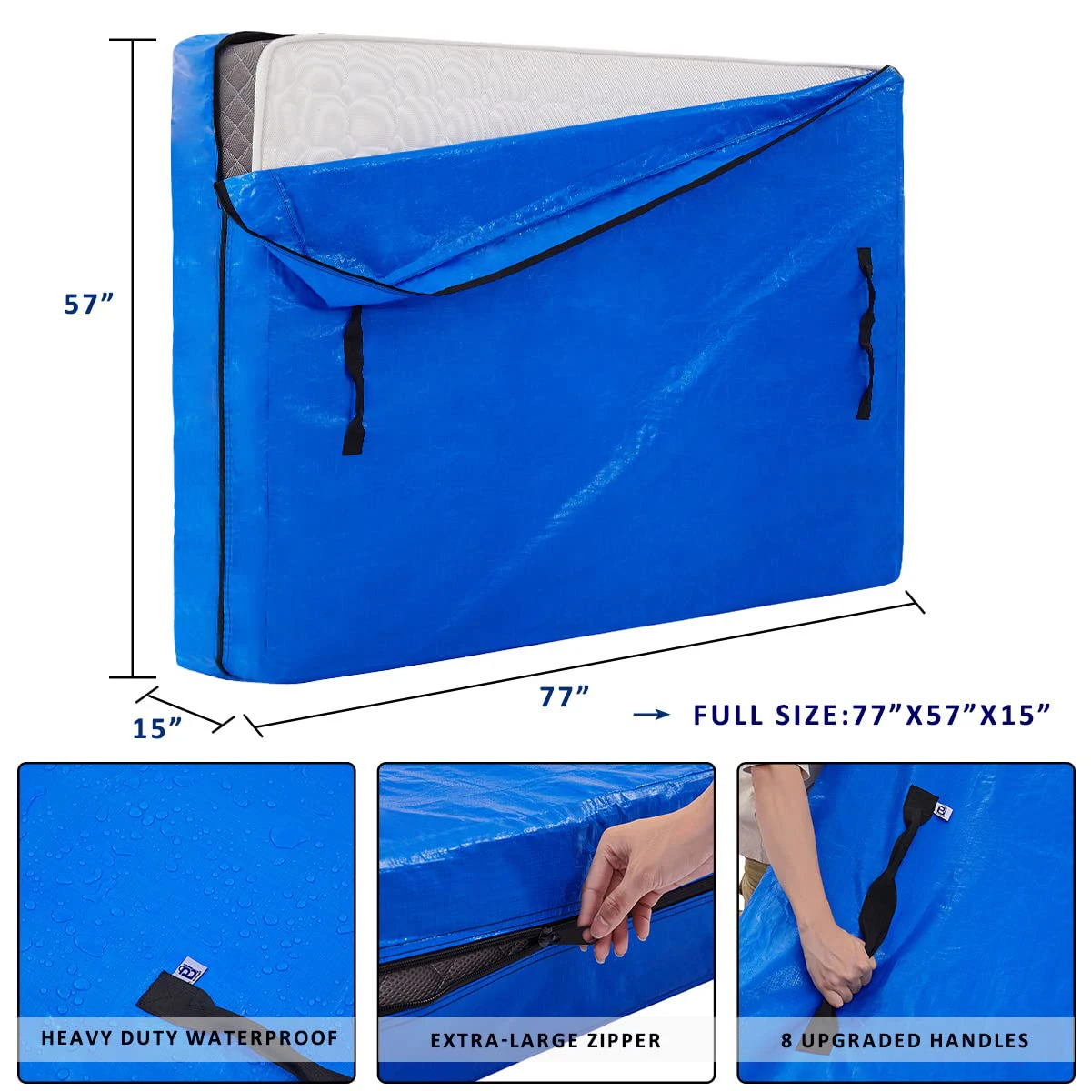 Bolsas de colchón para mover Protector de colchón impermeable Extra grueso grande reutilizable funda de colchón bolsas de almacenamiento con 8 asas - imagen 5