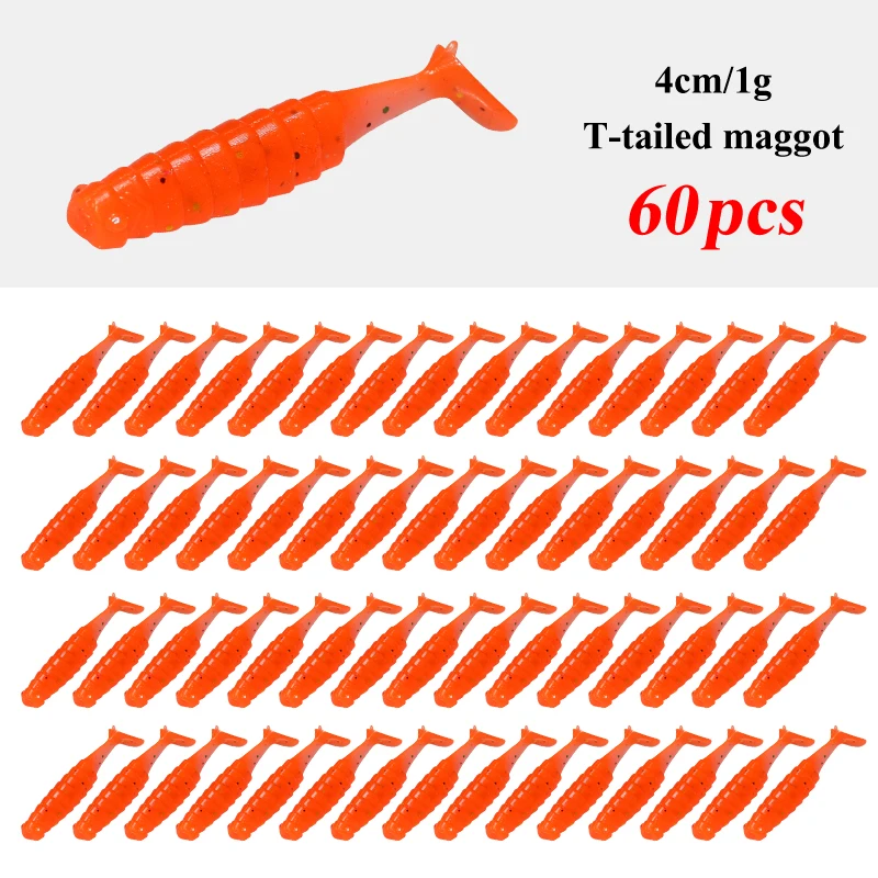 60 uds Señuelos de Pesca 1g 4cm Predator Soft Grub gusano señuelo plástico silicona cebo carpa Swimbait Wobblers para curricán falso Crankbait - imagen 5