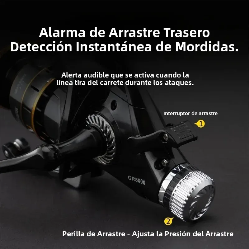 Carrete giratorio Huidiao Bite Runner 3000-7000 4 + 1BB Zero Play 4,7:1/5,2:1 relación de engranaje carrete de pesca de arrastre delantero y trasero para pesca de carpa - imagen 4