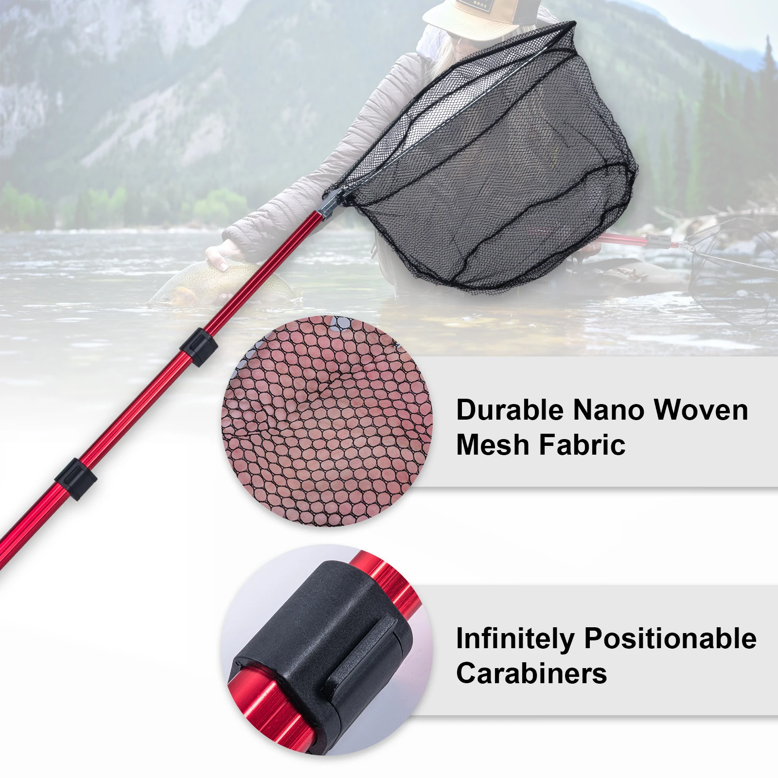 Goture-red de pesca retráctil plegable, 180cm, 210cm, telescópica de aleación de aluminio para pesca con mosca - imagen 2