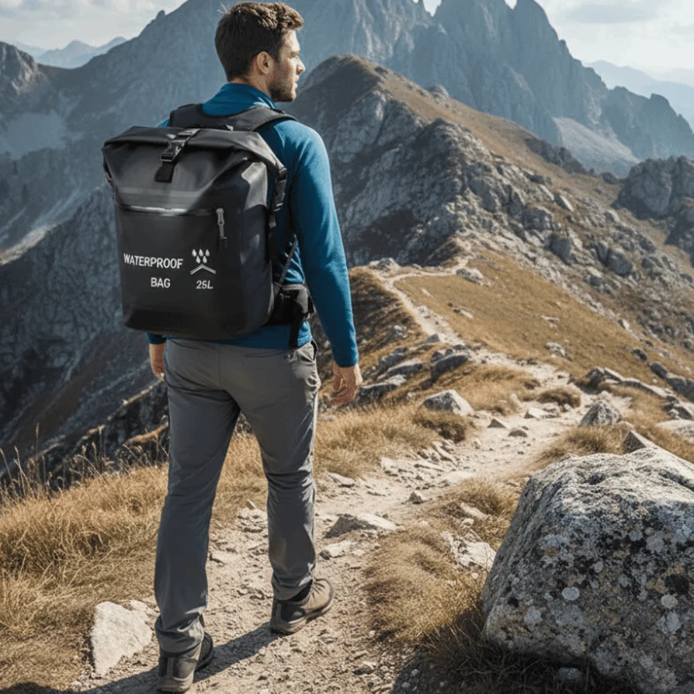 Mochila impermeable con bolsillo con cremallera de 25L, Material grueso, cierre enrollable, bolsa de almacenamiento para playa, mochila de natación plegable impermeable - imagen 4