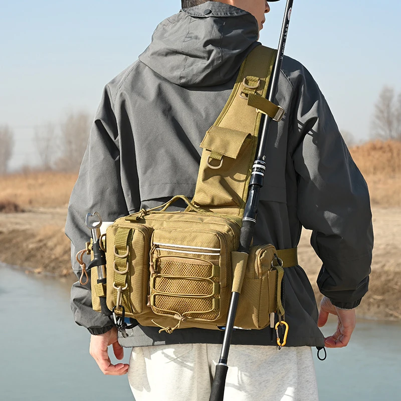 Mochila táctica de pesca con portacañas y sistema MOLLE