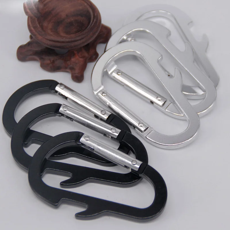 Mosquetón de aluminio con abrebotellas, hebilla de gancho de bloqueo automático para acampar al aire libre, senderismo, Clip de llavero multiherramienta - imagen 5