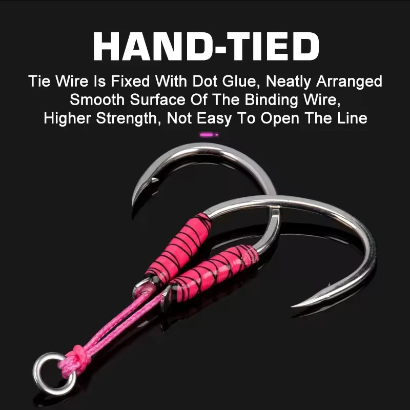 HK040 2 pares de anzuelo de asistencia de Jigging de Metal de alto carbono UV luminoso PE línea Pike Jig señuelo anzuelo de Pesca de agua salada Pesca - imagen 5