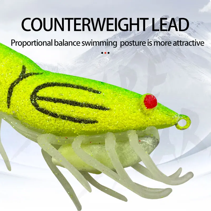 Plomo de plomo, pie suave, cebo de pulpo, anzuelo de calamar, simulación de camarón, cebo falso, señuelos luminosos de madera falsa para camarones - imagen 3