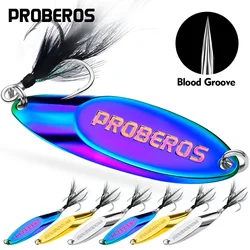 Proberos 32-87mm 3,7-60g señuelo cuchara de pesca gancho único cebo duro de Metal Artificial trucha Spinner lentejuelas aparejos de pesca