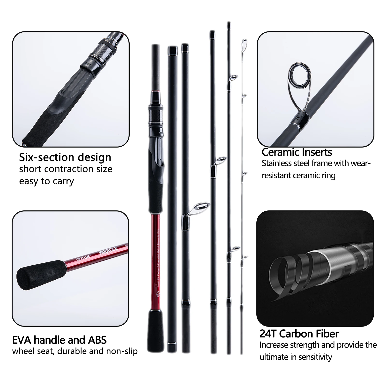 Caña de pescar giratoria Goture 1,98 M 2,1 M 2,4 M 2,7 M 5/6 secciones caña de señuelo de lubina ultraligera rápida M/MH potencia 24T caña de carpa de fibra de carbono - imagen 5