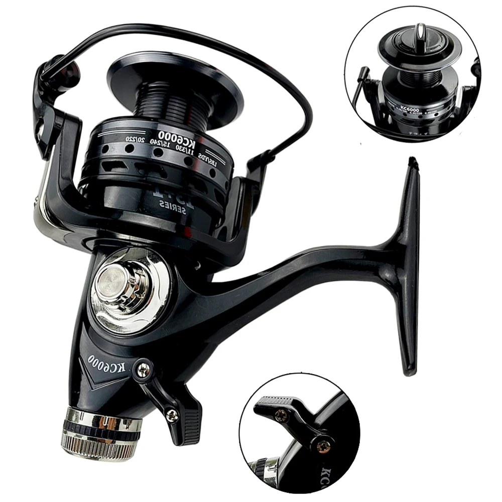 Carrete de pesca de arrastre máximo de 10KG, carrete de Metal, rueda de freno doble, carretes giratorios lisos, pesca de carpa, agua salada, serie 3000-6000para mar - imagen 2