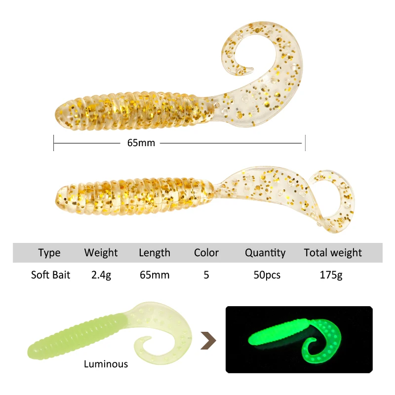 Juego de Señuelos de Pesca, 50 Uds., 6,5 cm, 2,4g, Wobbler Artificial, cebo de silicona, señuelo de gusano suave para curricán, Lucio, trucha, lubina, productos de pescado de mar - imagen 4