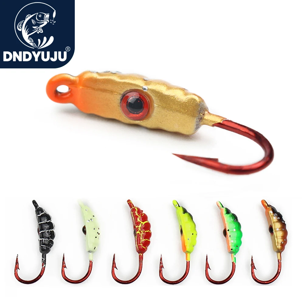 DNDYUJU caliente 4 unids/lote 23mm/1,5g señuelo de pesca en hielo gusano el nuevo cebo de Metal plantilla de hielo 6 colores Mini plomo anzuelo de pesca de invierno