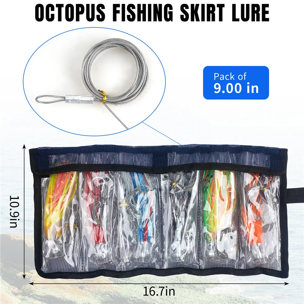 Señuelo de pesca de aguas profundas, faldas de calamar, atún, Marlin, tiburón, Mahi, Trolling, pez de juego grande en alta mar, 6 uds., 6/9 pulgadas - imagen 4