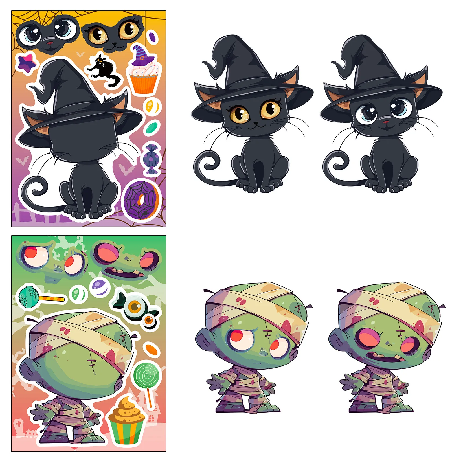 6 hojas de Halloween DIY rompecabezas pegatinas juegos 6 calabaza fantasma momia bruja hacer una cara divertido montar rompecabezas pegatinas juguetes para niños - imagen 3