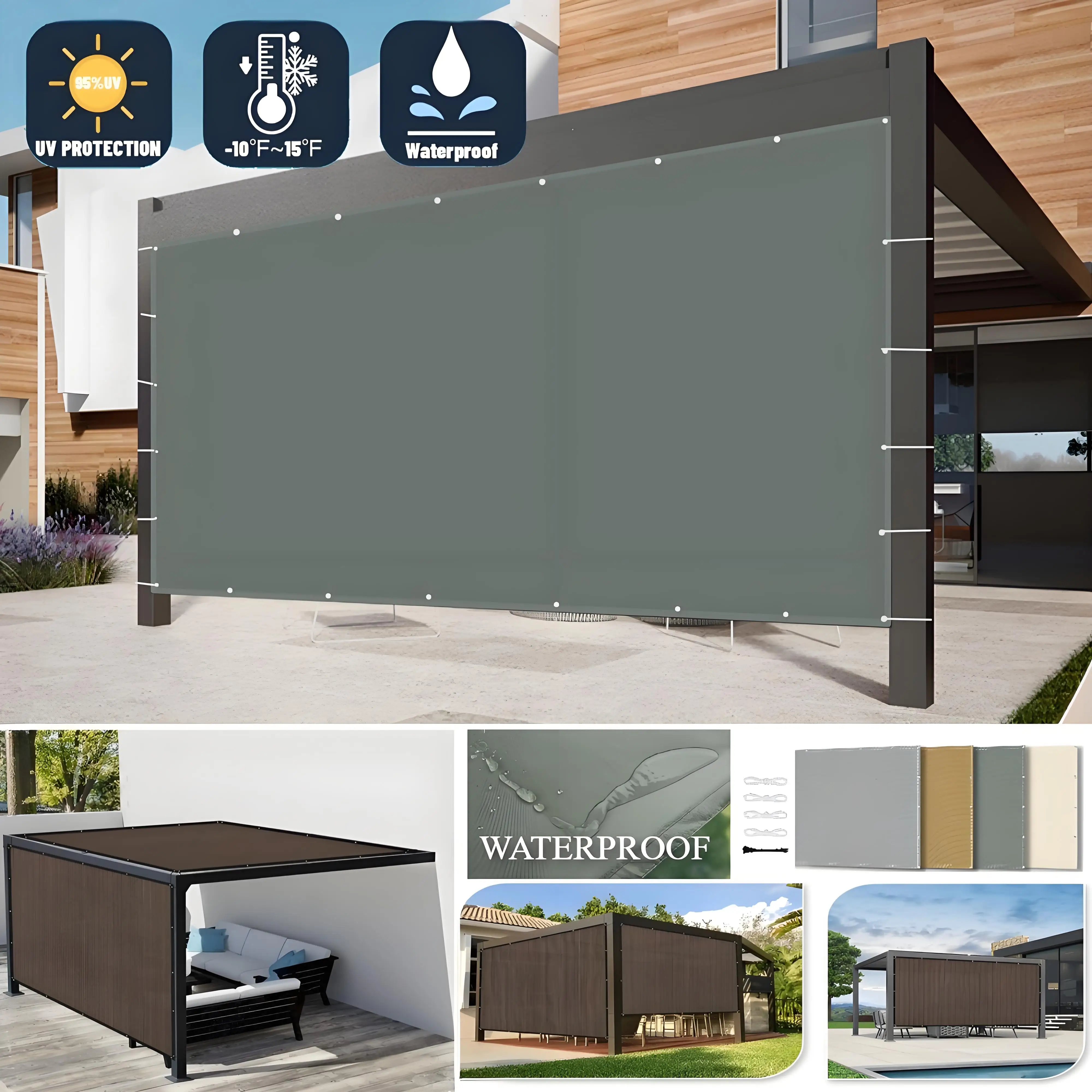 Tela impermeable para sombrilla con ojales, enrejado rectangular para valla de jardín, bloque UV, dosel para Patio, piscina, toldo para acampar, refugio