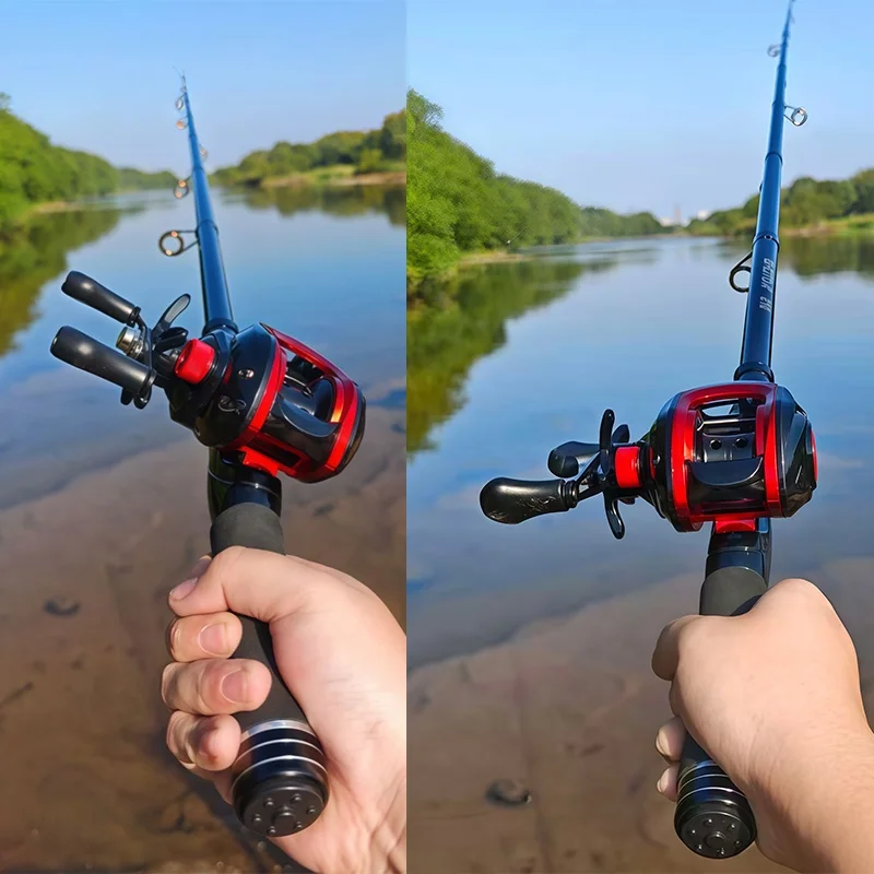 Combo de caña de pescar telescópica de fibra de carbono, relación de engranaje 7,2: 1, carrete de Baitcasting de alta velocidad y caña giratoria de mar/señuelo de 1,5-2,4 M - imagen 5