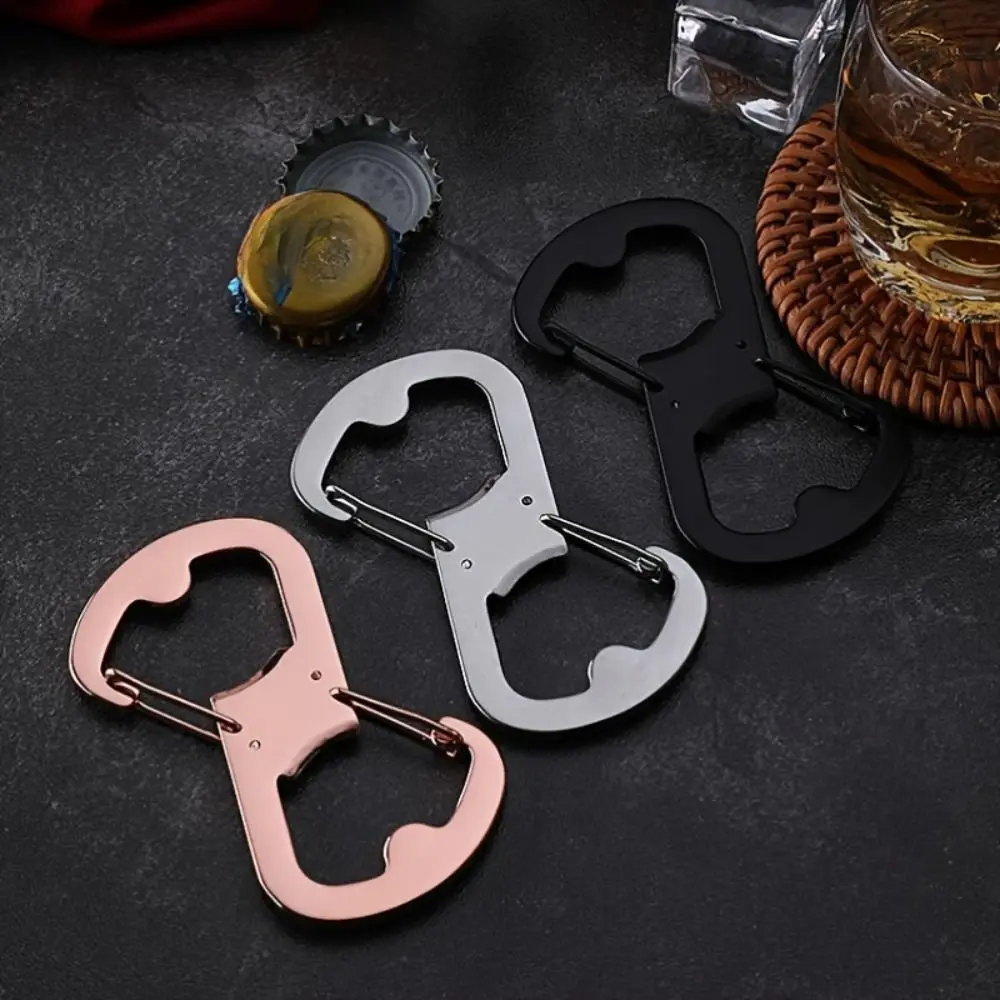 Mosquetón de acero inoxidable en forma de 8, cierre de mochila al aire libre, hebilla multifunción, Abrebotellas EDC, llavero colgante rápido para llevar - imagen 3