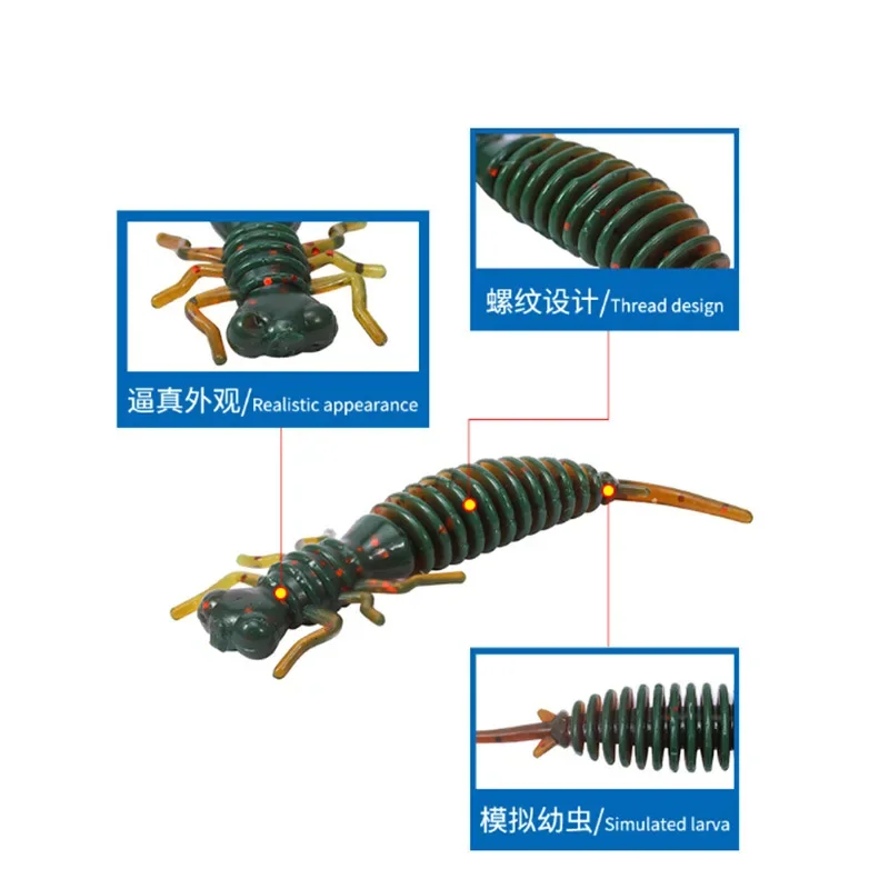 Señuelos blandos de Larva de 5 piezas, señuelos artificiales de silicona, gusano de pesca, Lucio, pececillo, Swimbait, Jigging, Señuelos de Pesca de plástico para reptiles - imagen 4