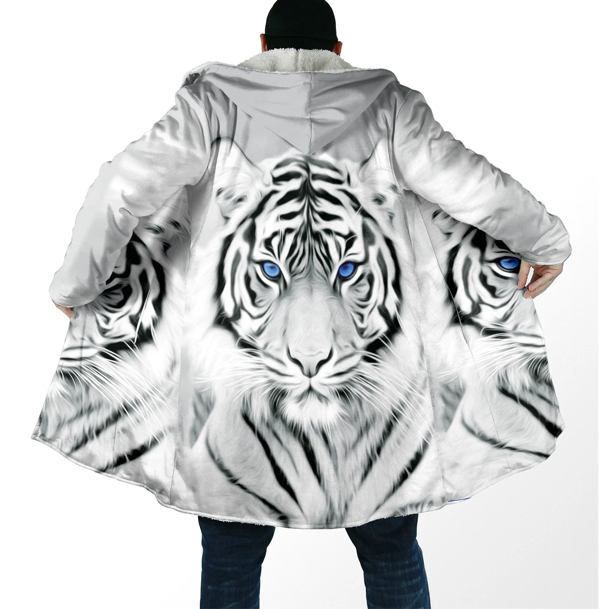 2025 capa de moda de invierno para hombre, capa con capucha de lana gruesa con estampado 3D de tigre Animal, capa cálida informal Unisex DP91 - imagen 4