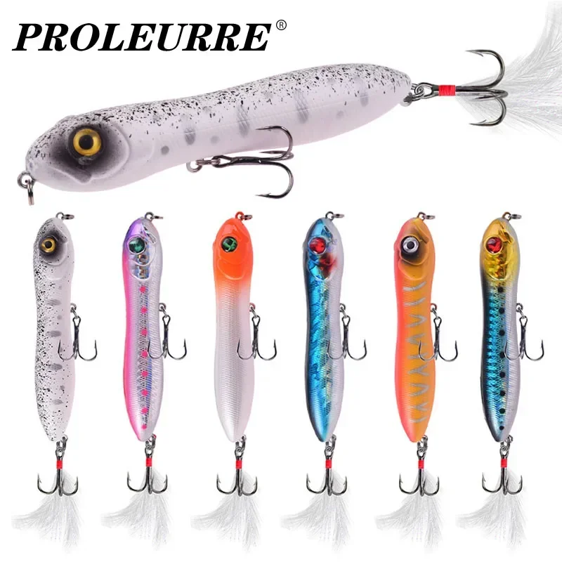 Señuelo de pesca con lápiz Topwater, 10cm, 15,5g, Wobblers de plástico flotantes Popper, cebo Artificial con anzuelos de plumas, aparejos de pesca, 1 ud. - imagen 2