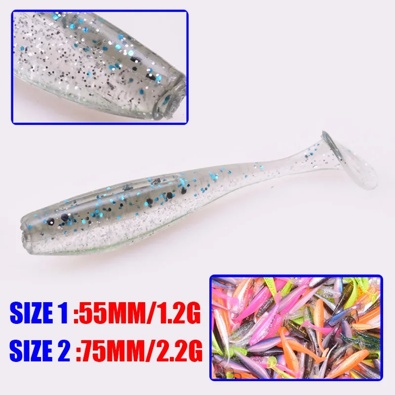 10 unids/bolsa Easy Shiner señuelos blandos 50mm 75mm cebos señuelo de pesca Shad doble Color cebo de silicona Artificial T cola Wobblers - imagen 3