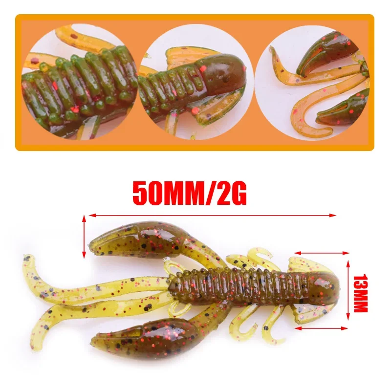 20 Uds. Cebo suave de silicona con olor a camarón, 5cm, 2g, gusano, langosta, señuelo de pesca, plantilla flotante de lagartos, Wobbler, giratorios, Twintails, cebo de pesca - imagen 2