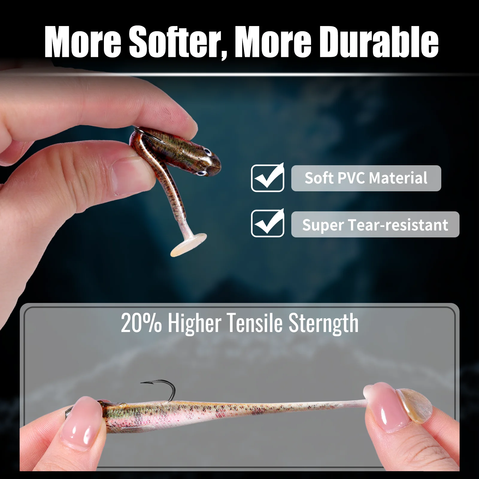 9KM 6 uds Swimbaits pesca juego de señuelos blandos con cabeza de anzuelo señuelo de pesca de silicona de agua salada - imagen 5