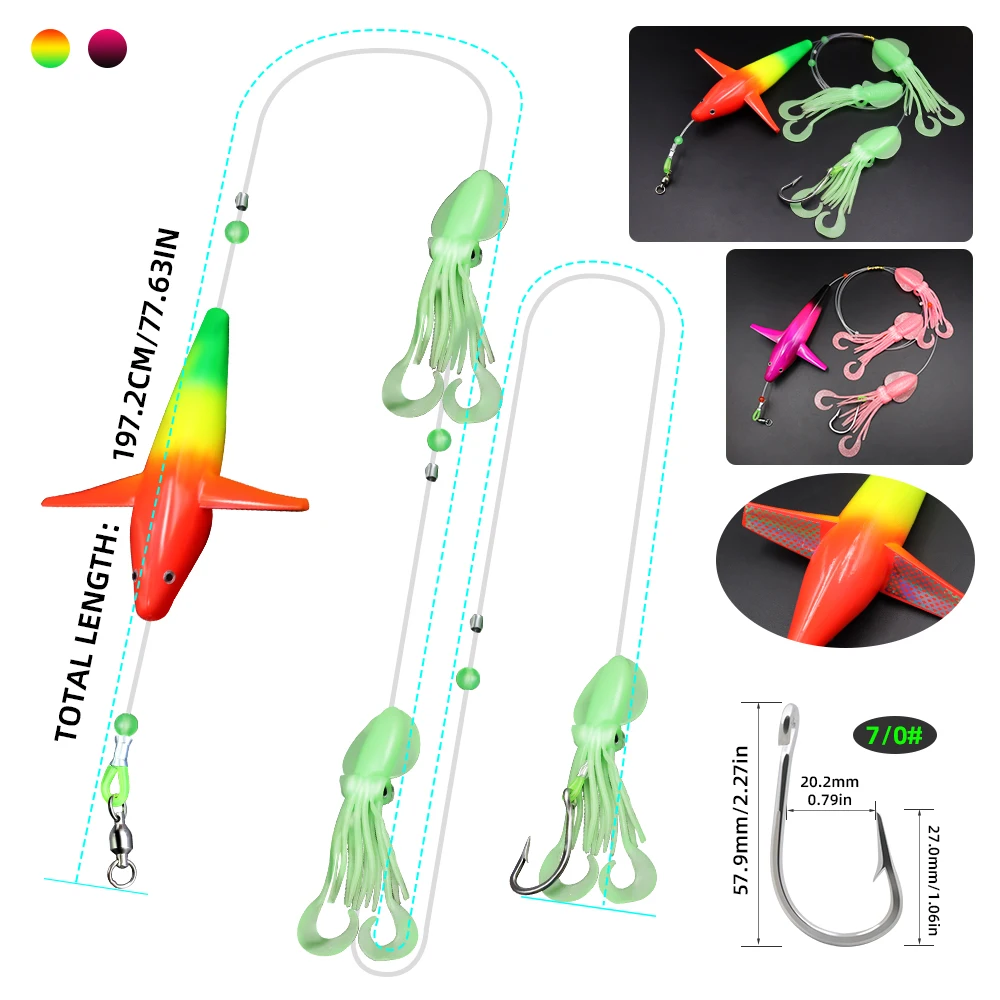 ZYZ 1 pieza de aparejos de cebo de pesca de curricán de barco de mar con señuelo de calamar luminoso océano Topwater Fakebait agua salada Swimbait aparejos cebo de atún - imagen 3