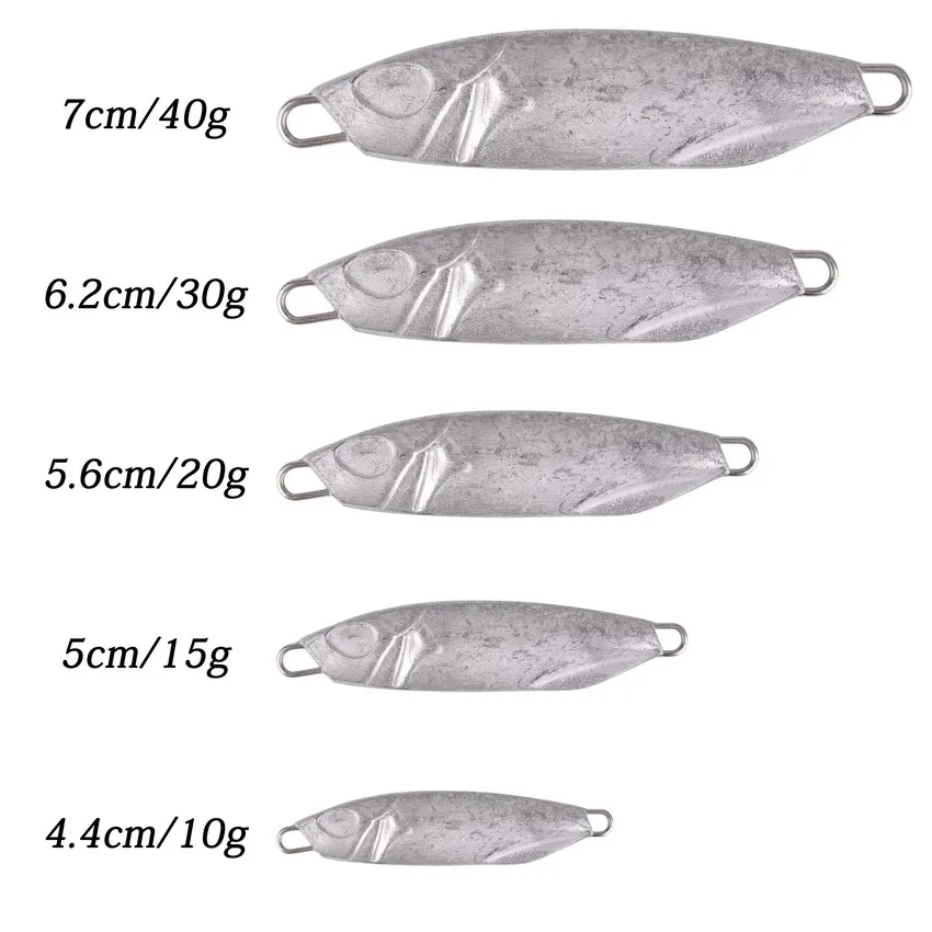 20 piezas plantillas de Metal sin pintar Señuelos de Pesca peso 10g-40g Trolling cebo de pesca de lubina en blanco trucha Jigging señuelo Jig señuelo de agua salada - imagen 2