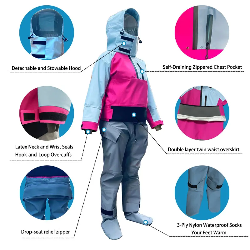 Traje de secado de Kayak de una pieza para mujer, traje de secado completo impermeable y transpirable para Kayak, Rafting, canoa, remo, SUP, surf y pesca, nuevo - imagen 4