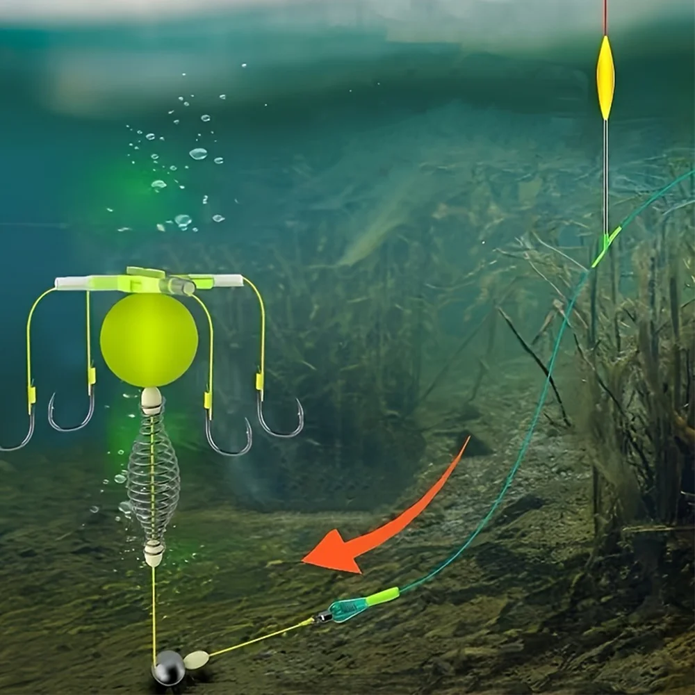 Aparejo de pesca de fondo carpa: jaula, anti-enredos y alimentador