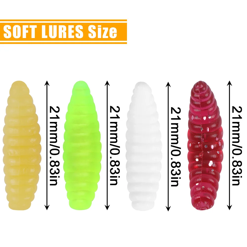Señuelos de gusanos para pesca de lubina, 40/80/200 Uds., cebos de gusanos falsos de silicona suave, señuelos de pesca de gusanos de pan para pesca de trucha y tipo tipo de pez - imagen 2