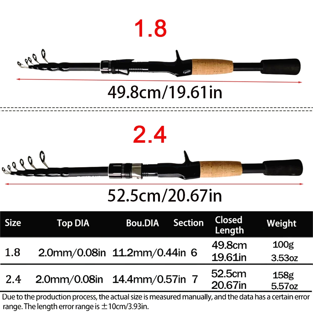 Caña de pescar con señuelo giratorio de 1,8-2,4 m, Combo telescópico, Mini caña de mar, peso de cebo de 8g-25g y 7,2: 1, carrete de Pesca Baitcasting de alta velocidad - imagen 5