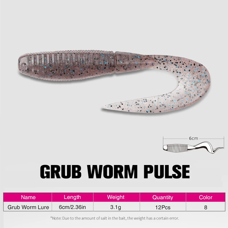 TSURINOYA Grub gusano cola rizada señuelo de pesca pulso 6cm3,1g agregar aroma juego de lubina cebo suave Texas Rigs Jika Rigs Jig remolque aparejos - imagen 2
