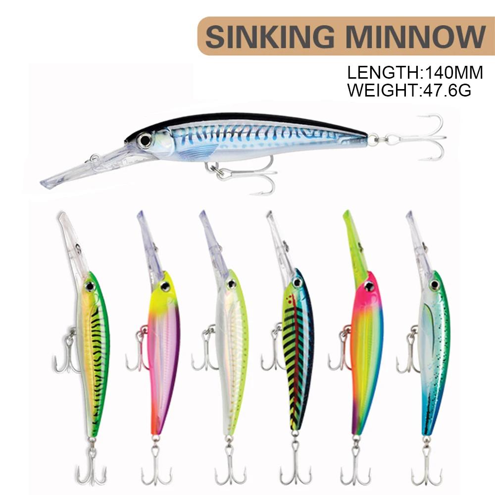 Señuelo de pesca de 14cm y 47,6g, cebo duro Artificial de tiro largo, hundimiento lento, Jerkbait, Swimbait, cebo de lubina para pesca en el océano - imagen 3