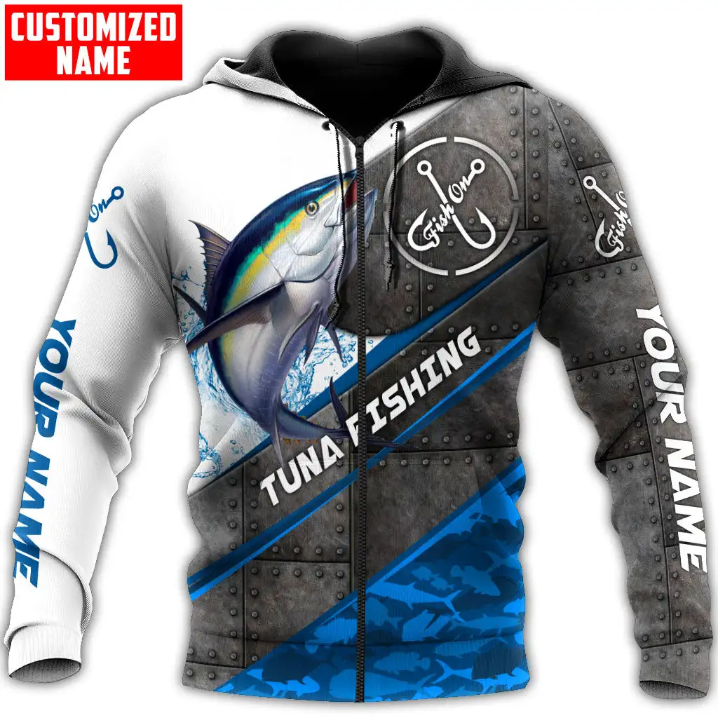 Sudadera con capucha y sudadera para hombre con estampado 3D de nombre personalizado de pesca atún, sudaderas con cremallera Unisex de otoño, ropa deportiva informal KJ860 - imagen 5