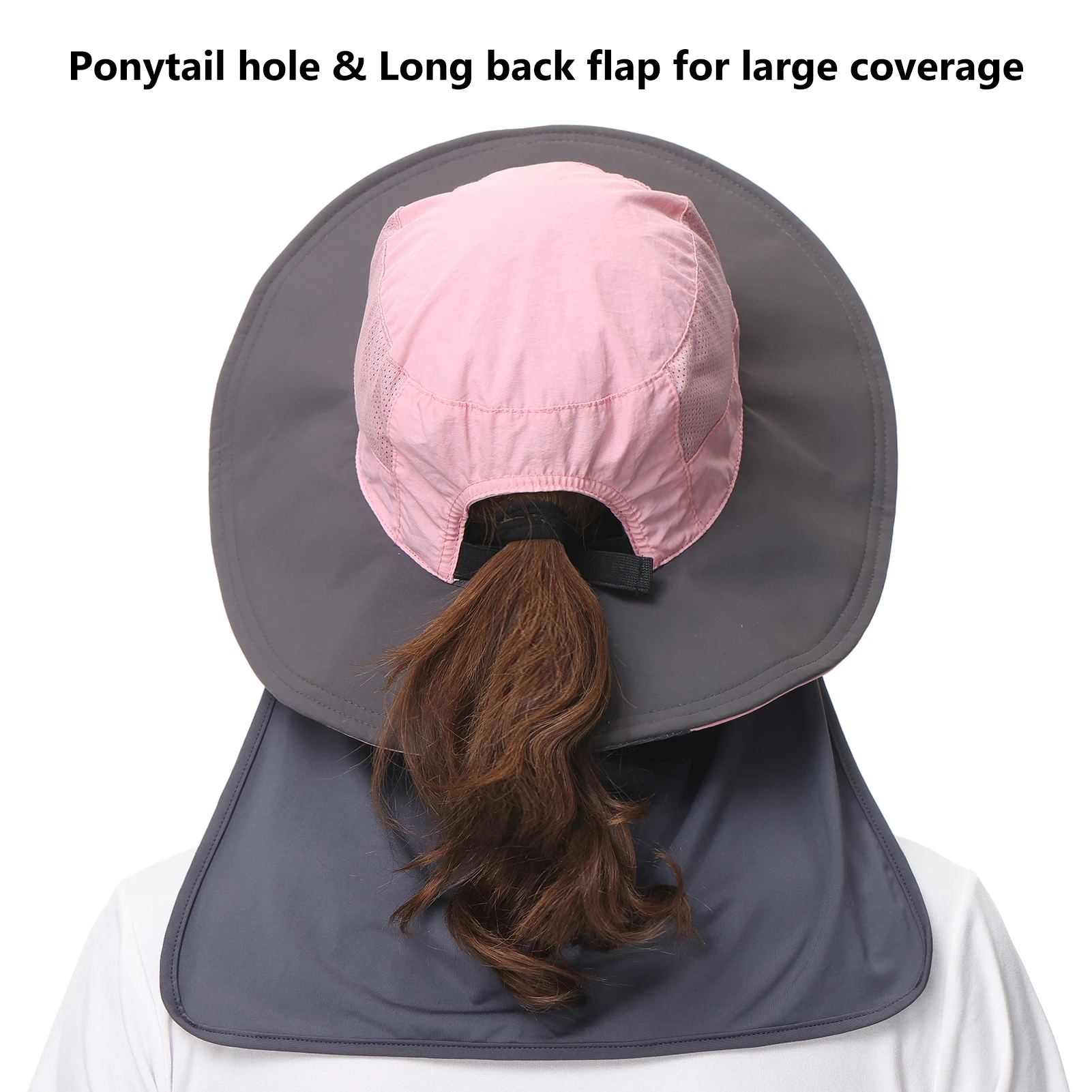 Bassdash-Sombrero de sol UPF 50 para mujer, con cola de caballo, agujero, cuello, solapa, resistente al agua, pesca al aire libre - imagen 3