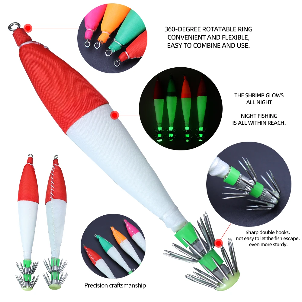 ZYZ 5 uds anzuelo de calamar para pesca en el mar 4 colores señuelo de pesca de agua salada cebo de pesca de sepia luminosa anzuelos de pesca afilados - imagen 4