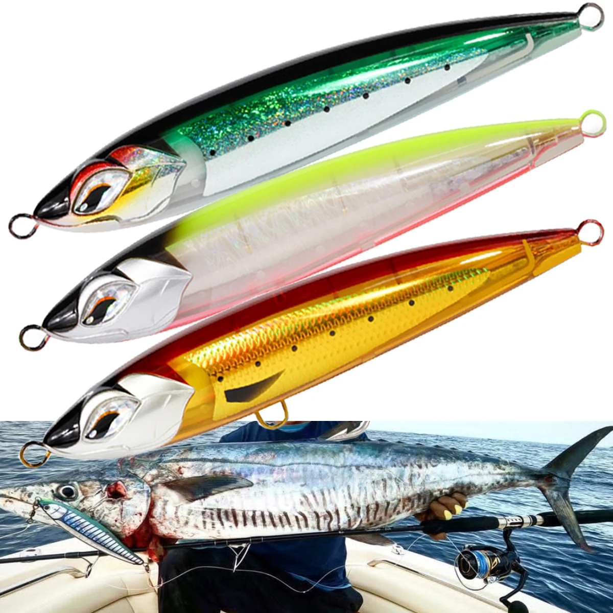 24cm 110g Big Popper Stickbait agua salada Swimbait atún Wahoo Pesca Wobbler de fundición larga Mahi Marlin Wahoo aparejos de Pesca de mar - imagen 5