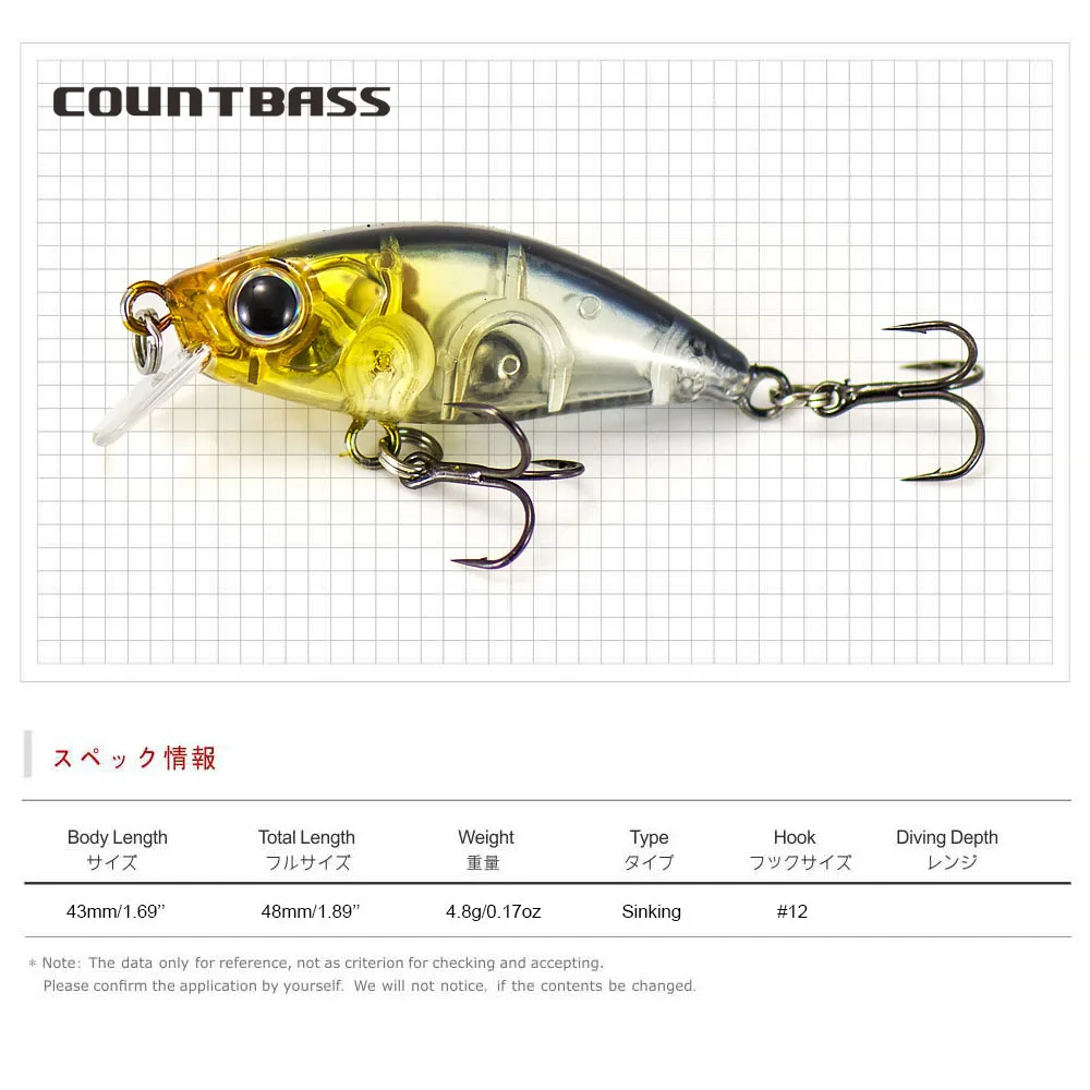 COUNTBASS Minnow de hundimiento lento 43 mm 1-3/4" 4,8 g 3/16 oz. Señuelos de pesca Wobblers HardBait Plug La Peche Au Leurre - imagen 2
