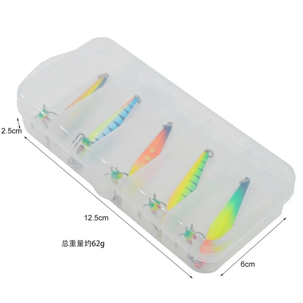 5 unids/caja forma de cuchara cuchara de pesca en hielo cebo de Metal 5g/5,5 cm cebos artificiales cucharas de señuelo niqueladas de acero inoxidable